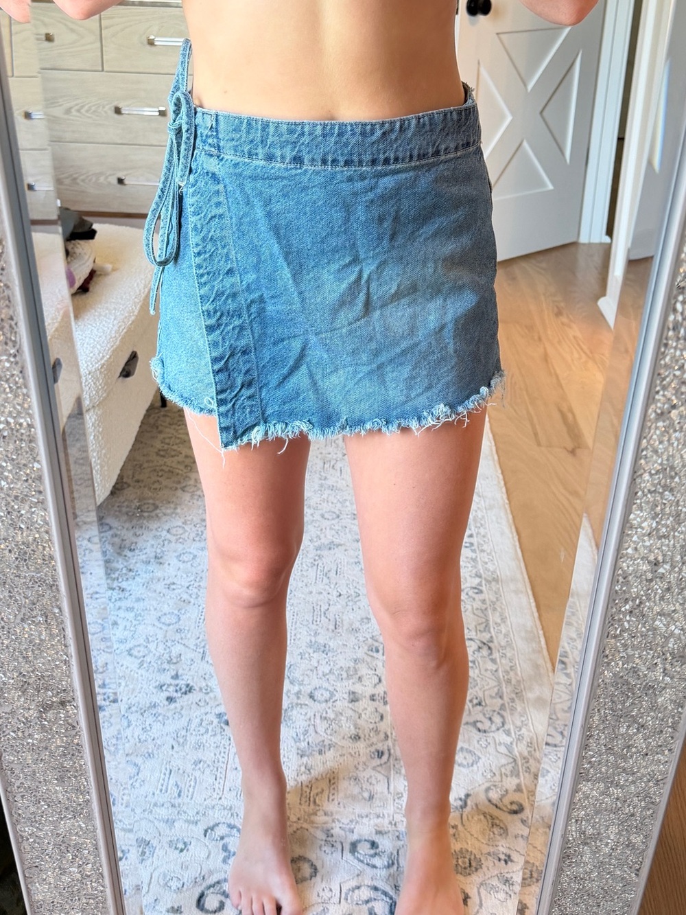 Free People Denim Wrap Mini Skirt - Light Blue